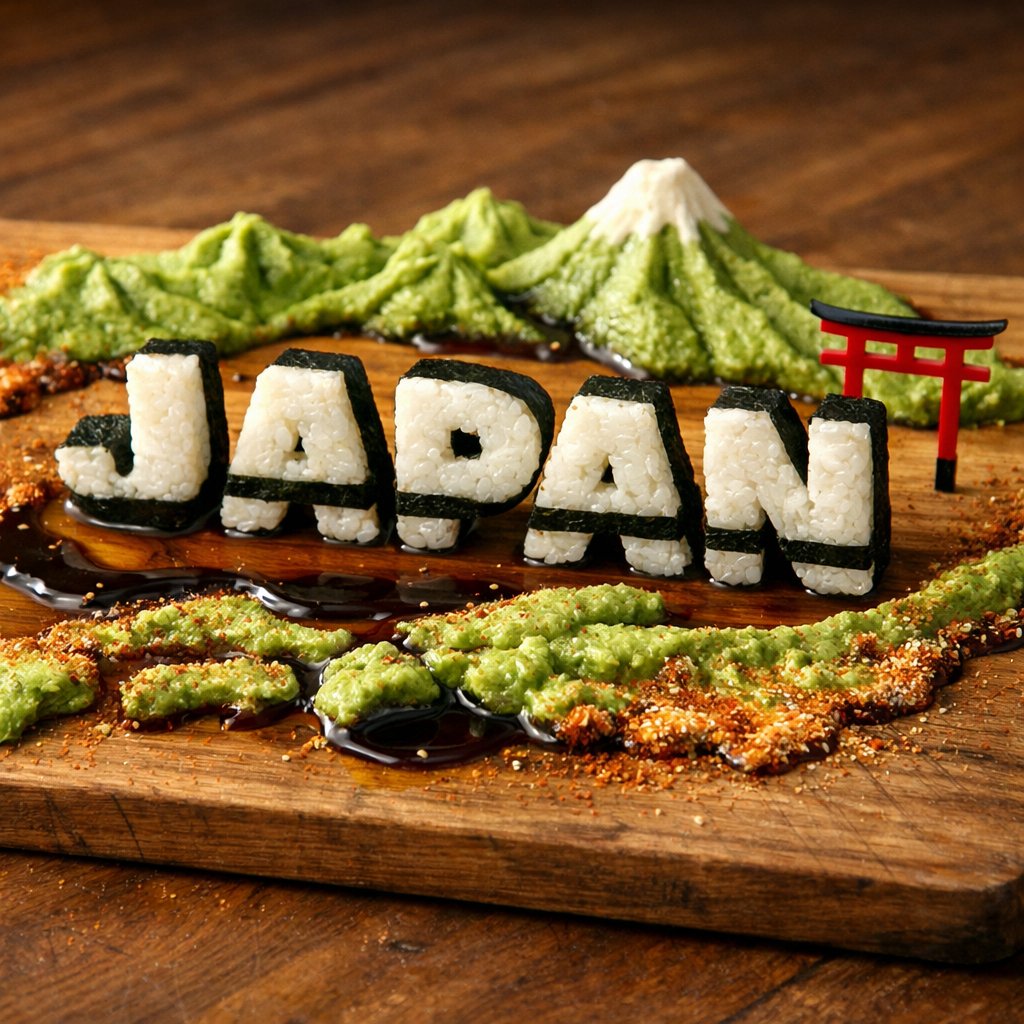 A charcuterie style board presents JAPAN as an edible sculptu...
