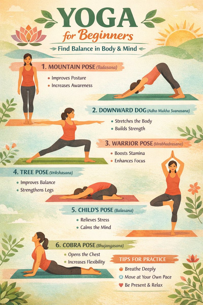 create an infographic with an indian man with different yoga...