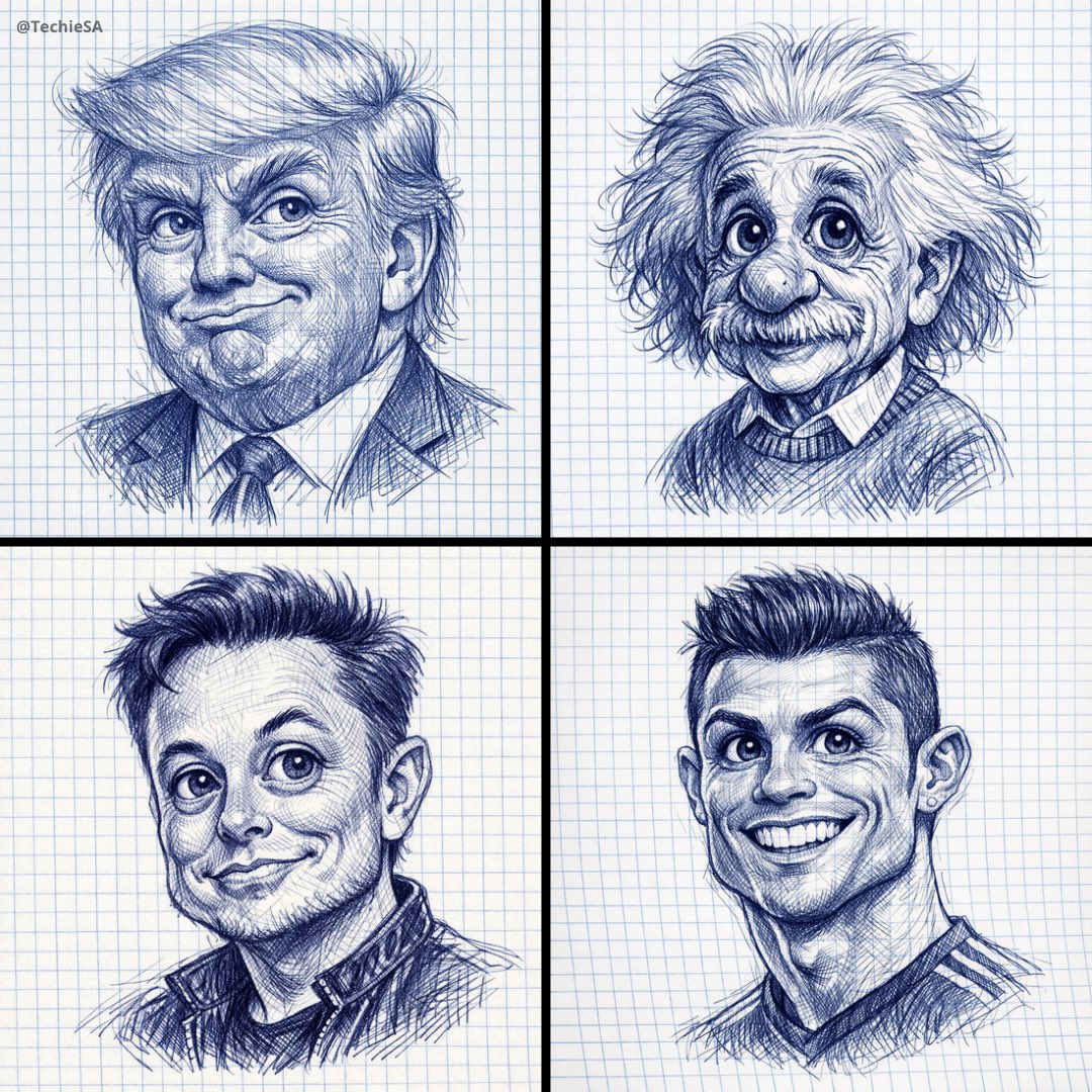 A detailed ballpoint pen sketch of [CHARACTER] drawn on check...