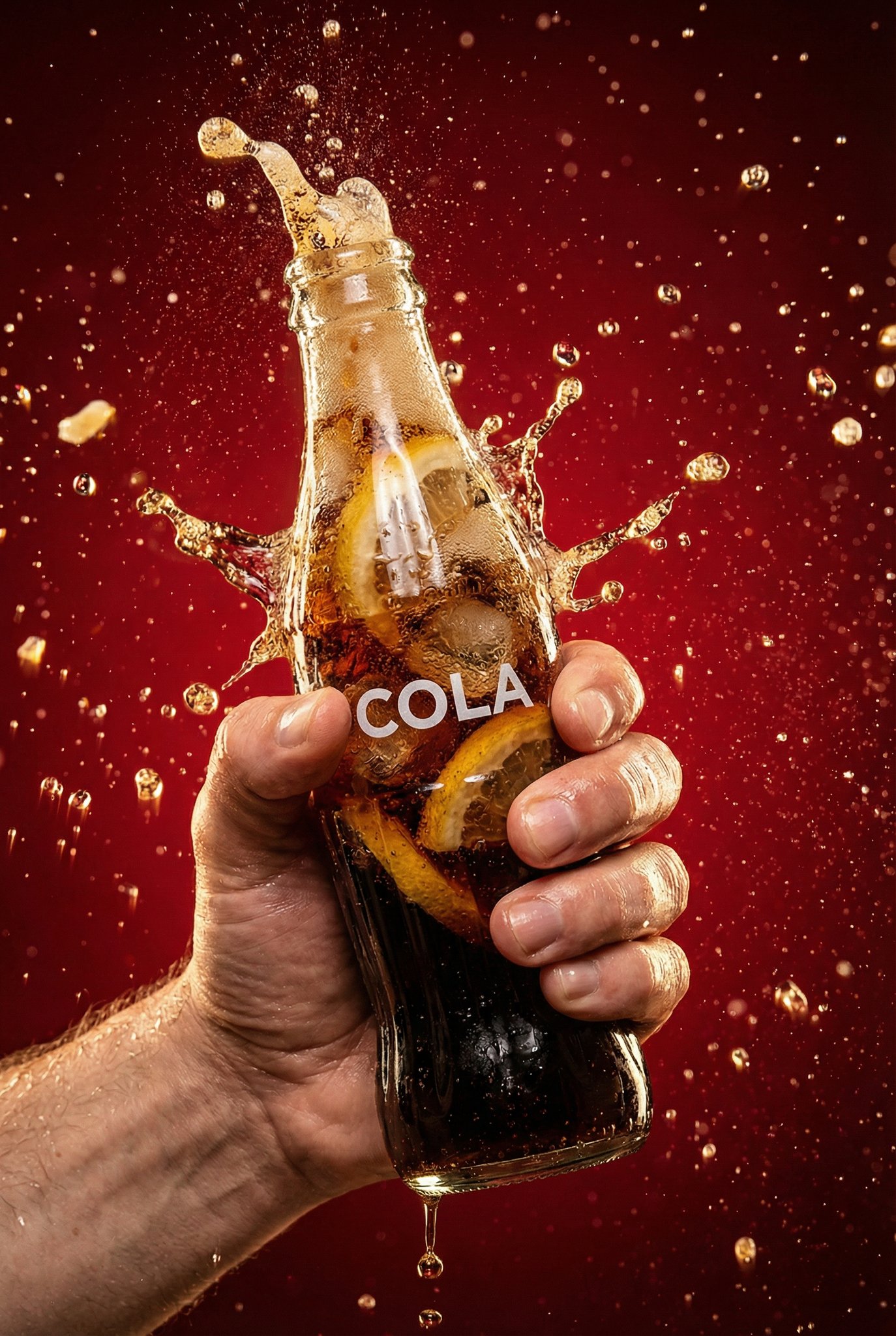 极致冰镇可乐液体飞溅定格:高端商业摄影级水花瞬间