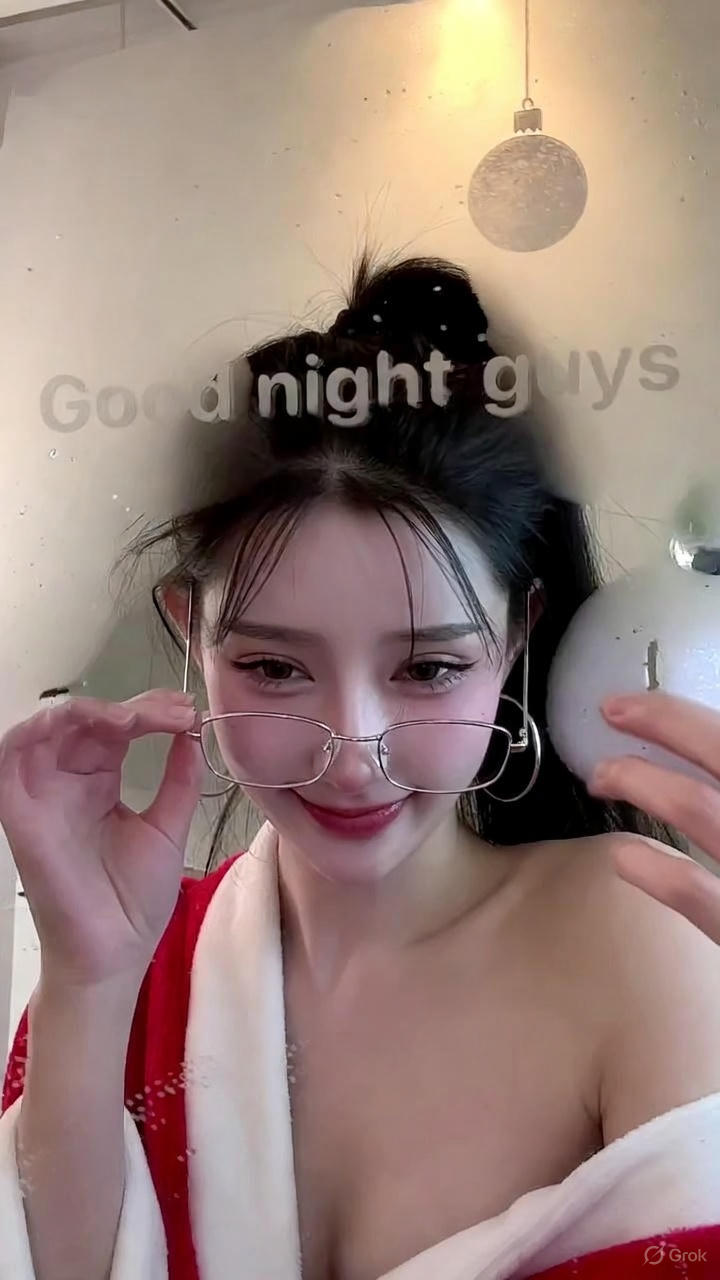 雾镜中的温馨夜感自拍:暖光、羞怯微笑与圣诞氛围