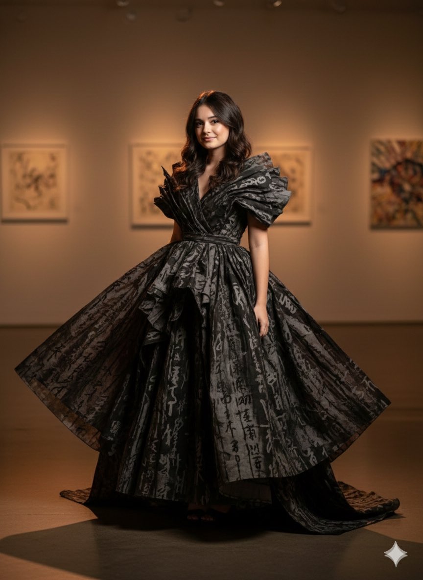 "render goal": "Art couture cinematic portrait",