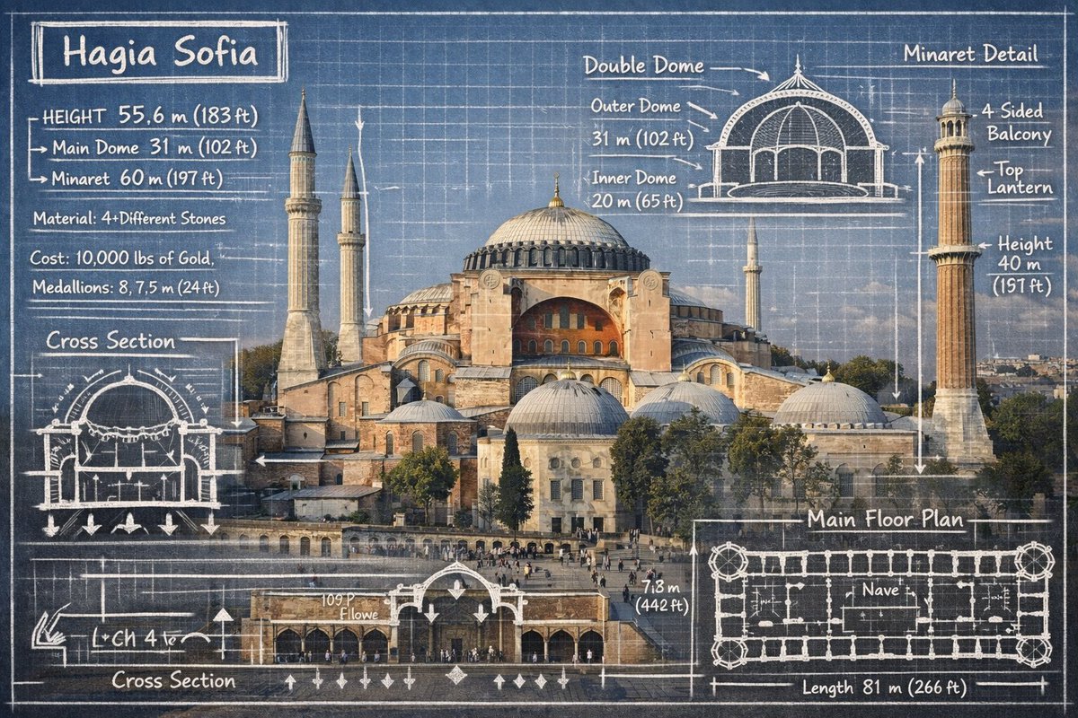 Create an infographic image of [LANDMARK], combining a real p...