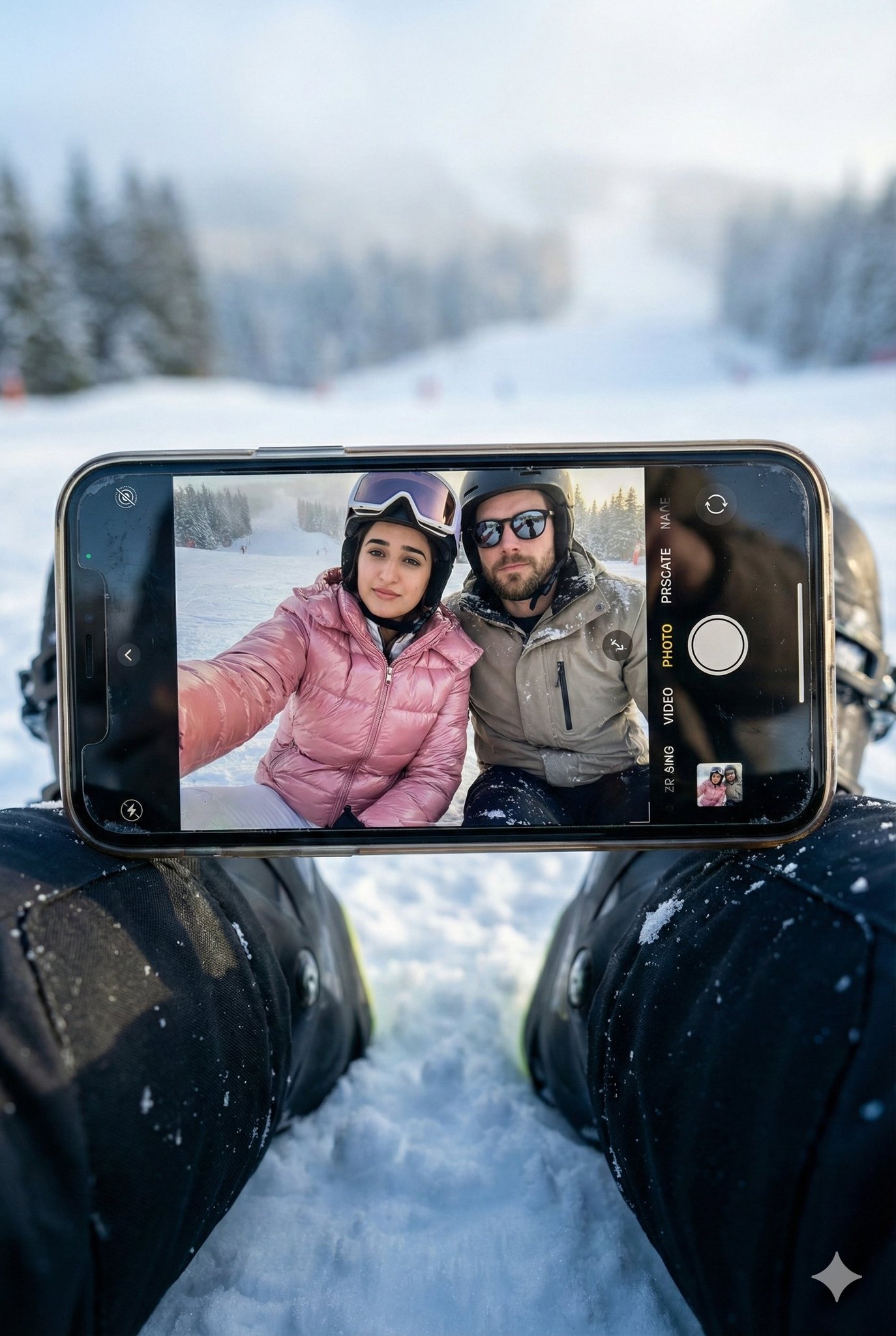 Create a hyper realistic winter scene in a vertical 3:4 aspec...