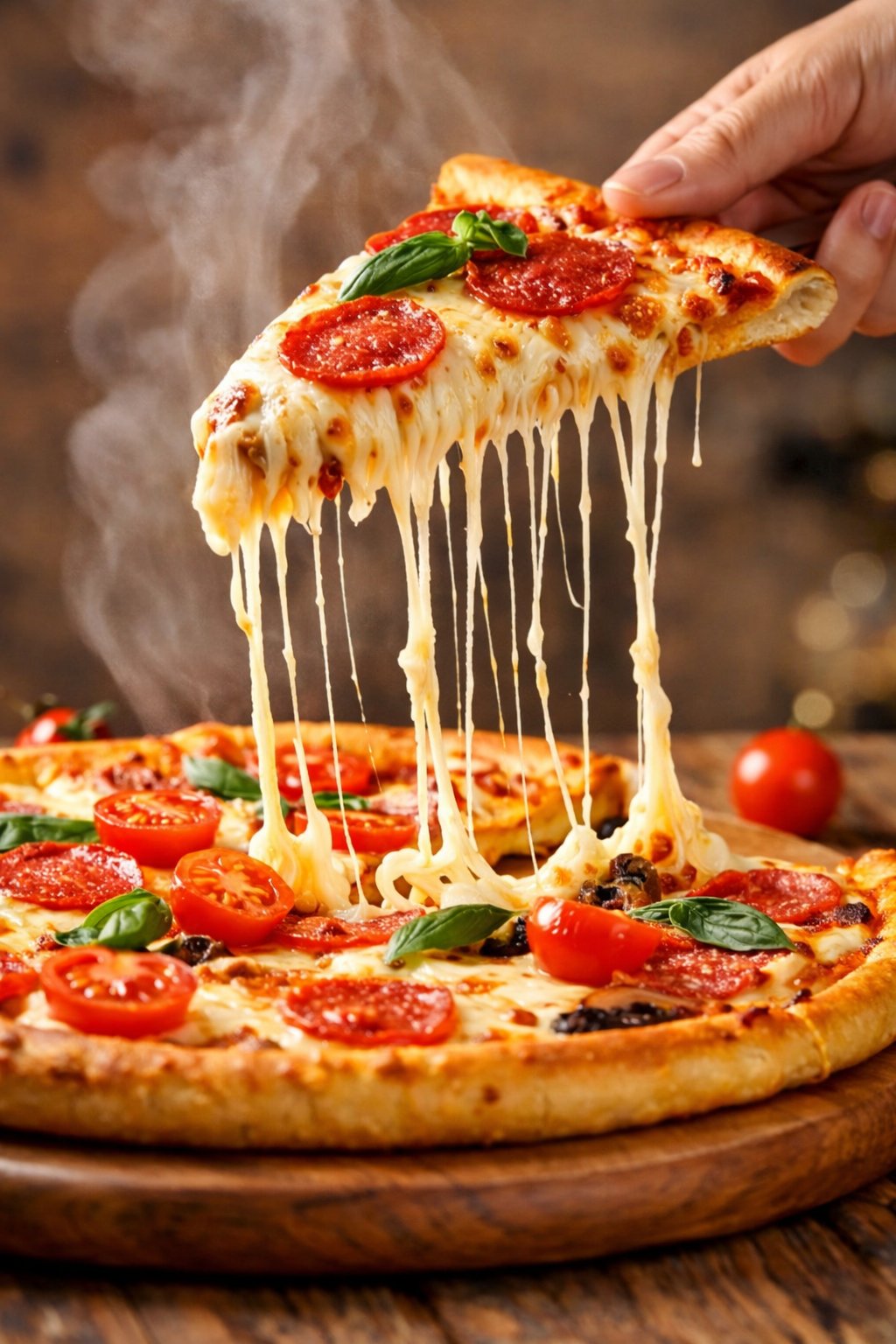 A hyper realistic, cinematic close up of a freshly baked pepp...