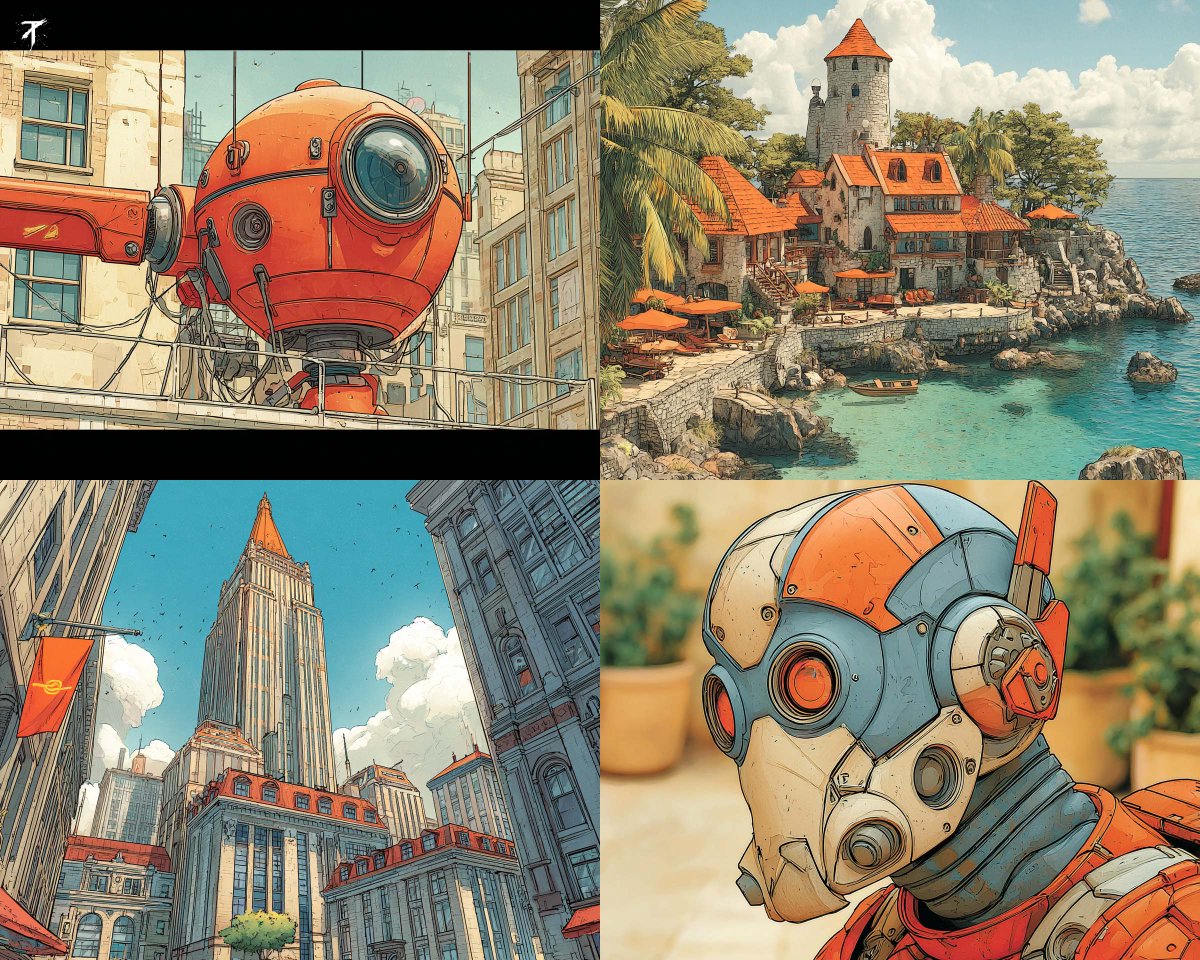 This SREF has a retro sci fi illustration style with warm col...