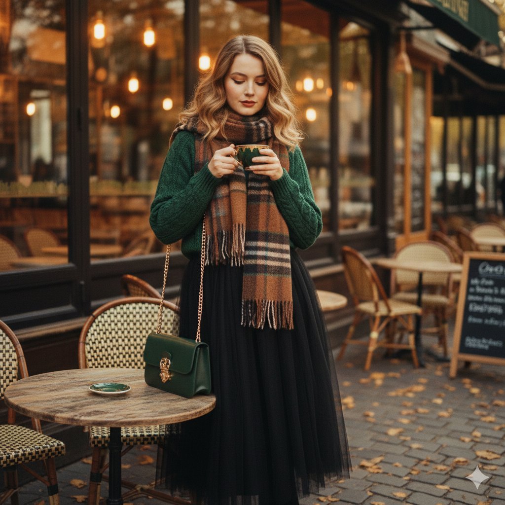 A cinematic 1970s inspired fashion portrait of a graceful you...