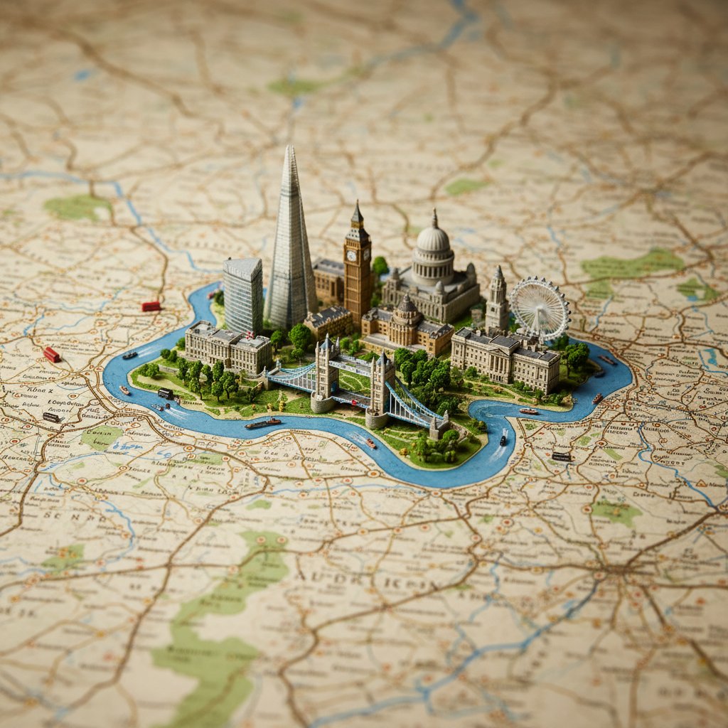 A realistic, highly detailed geographic map viewed from above...