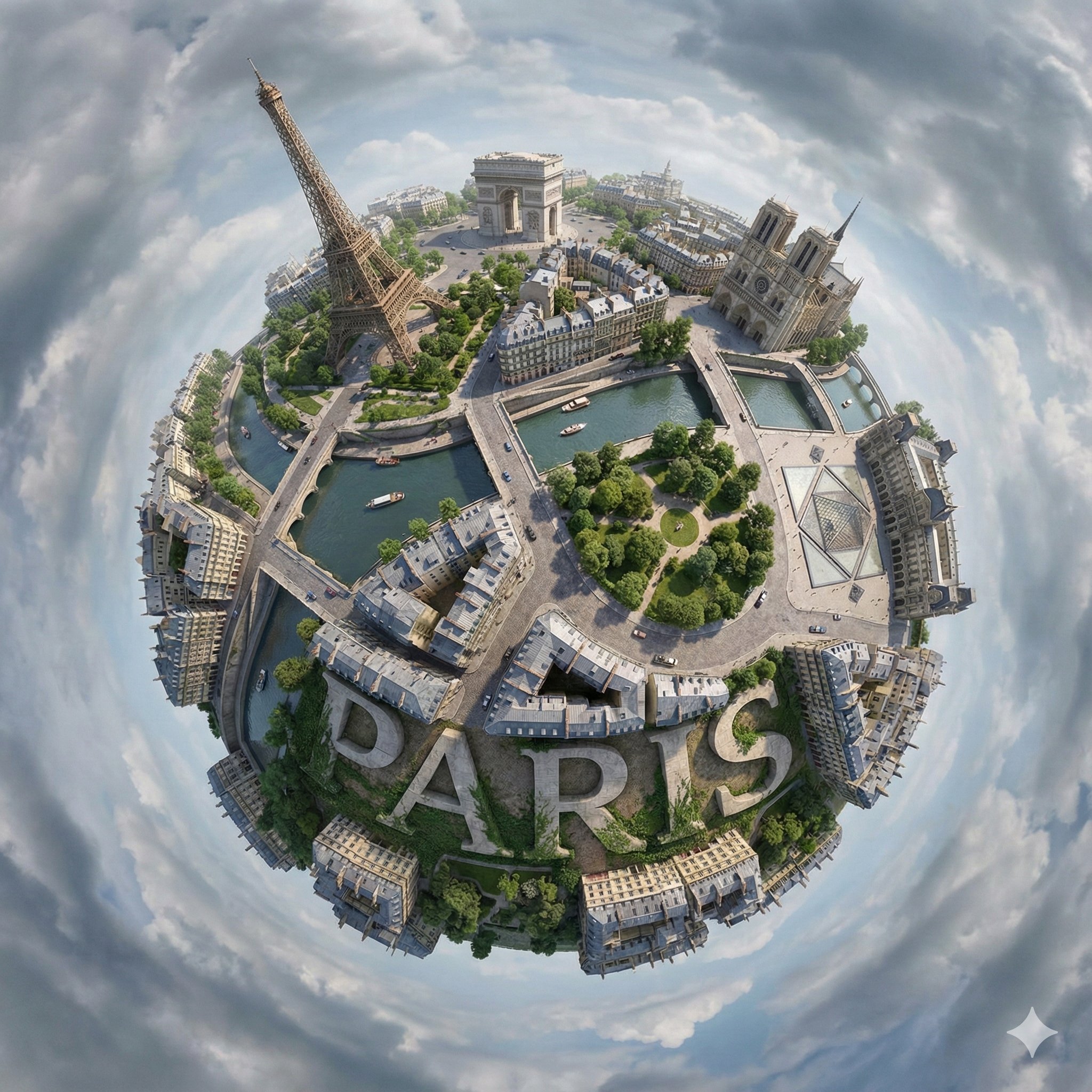 Create a hyperrealistic, surreal spherical panorama of [CITY...