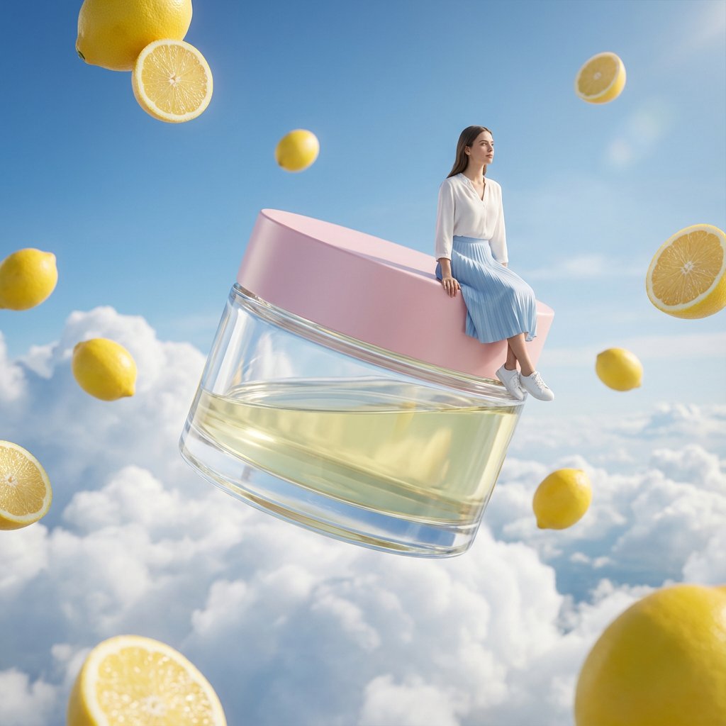 Premium minimalist skincare product photography. A translucen...