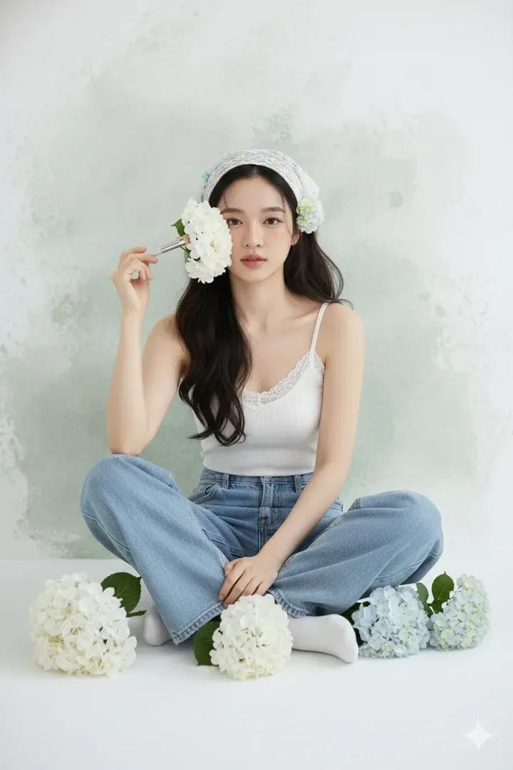 A high resolution studio portrait of a young East Asian woman...