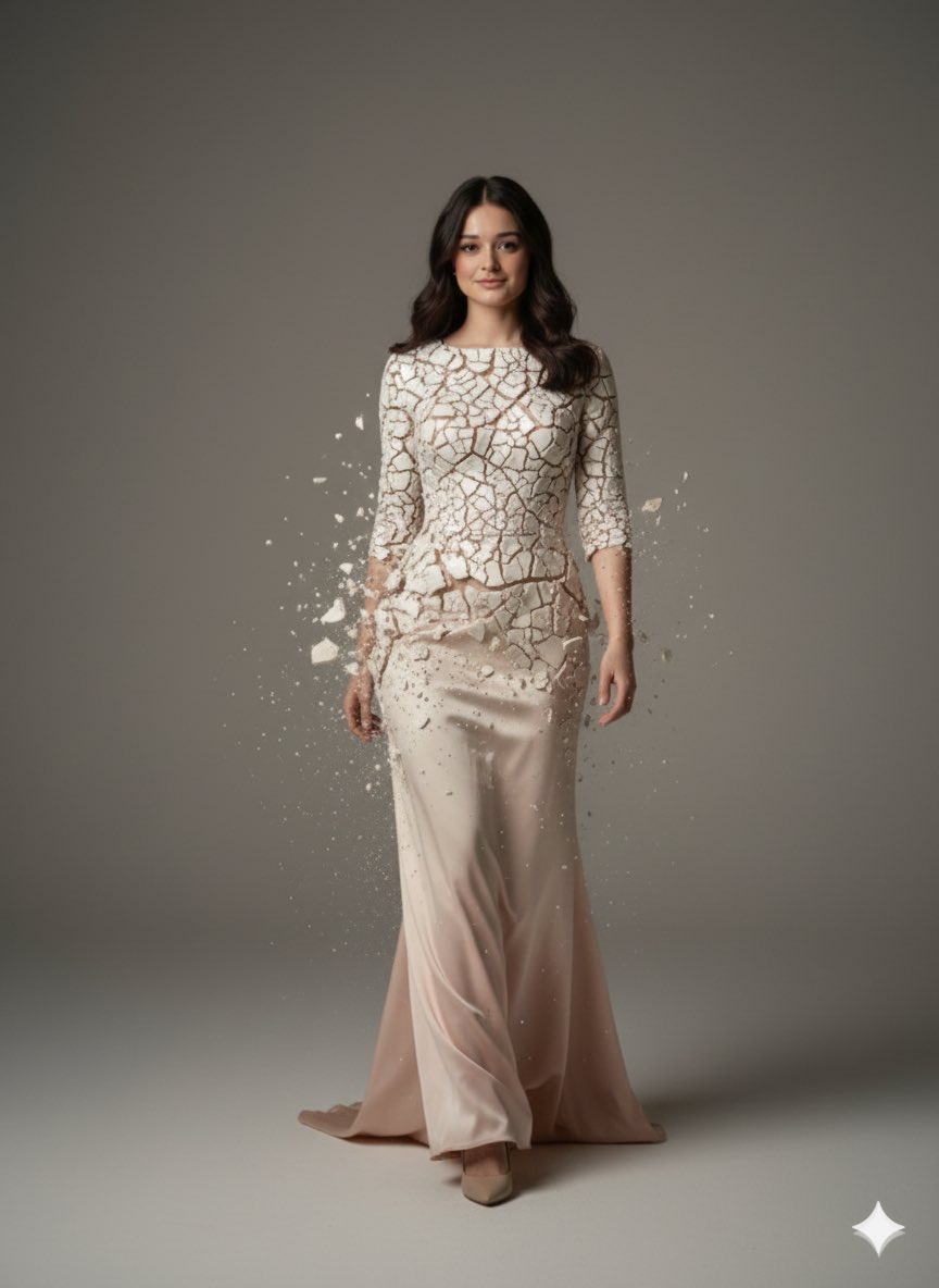 "render goal": "High fashion transformation portrait",