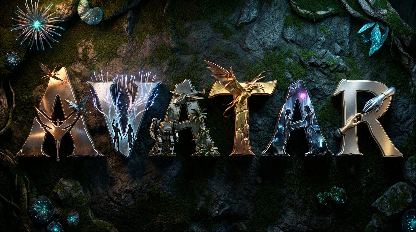 Create a high quality 3D metallic typography composition of t...