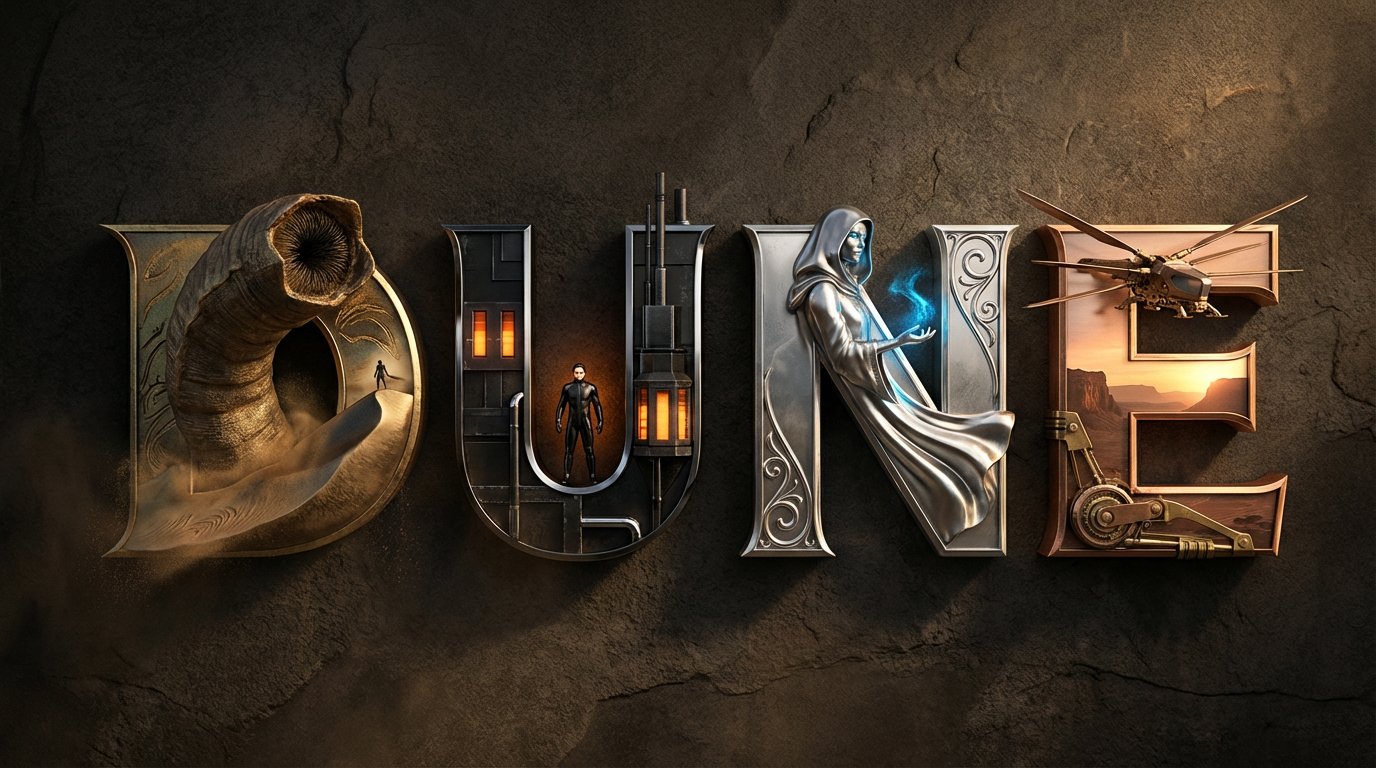 Create a high quality 3D metallic typography composition of t...