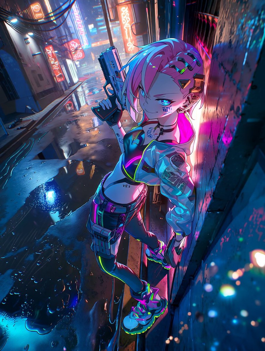 {anime style,cell anime, cyberpunk style}, {fisheye lens, 85m...