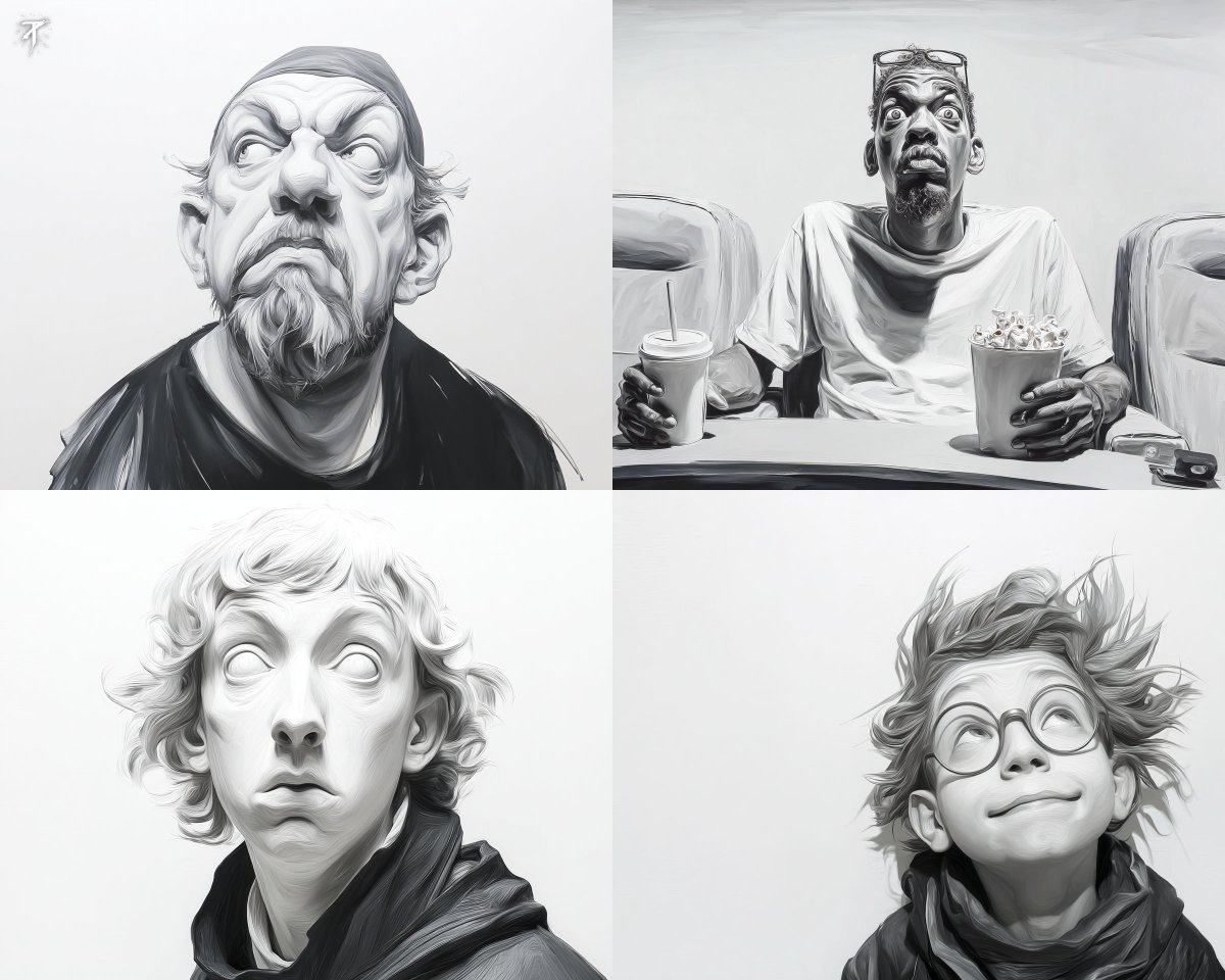 This SREF nails a high contrast grayscale caricature style wi...