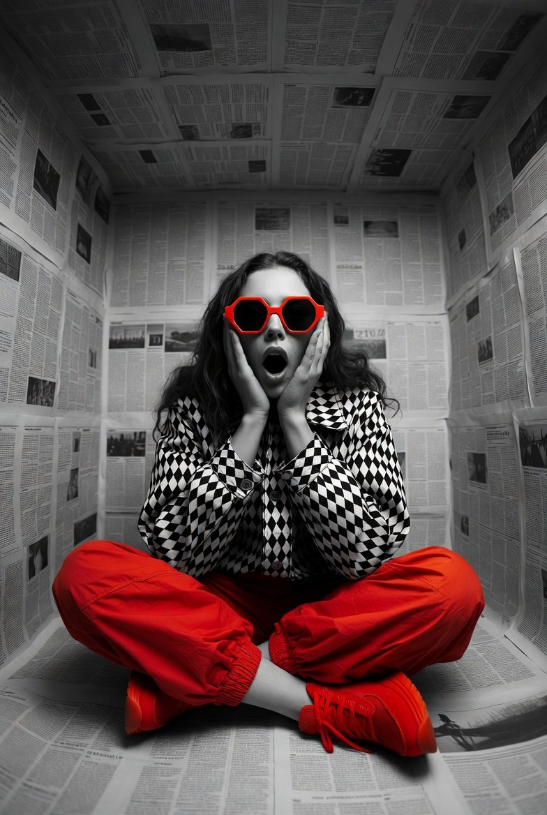 Hyper realistic editorial photo shot at eye level with a 12mm...