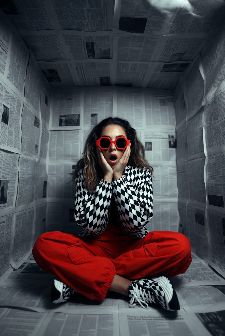 Hyper realistic editorial photo shot at eye level with a 12mm...