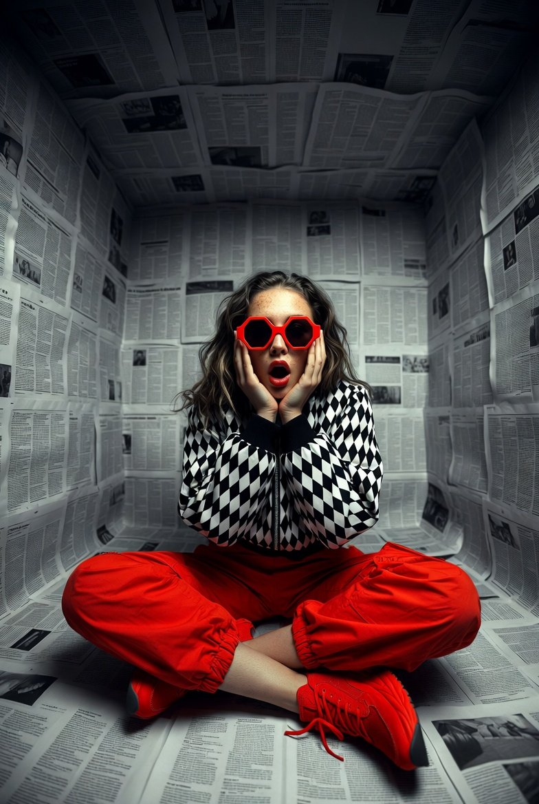 Hyper realistic editorial photo shot at eye level with a 12mm...