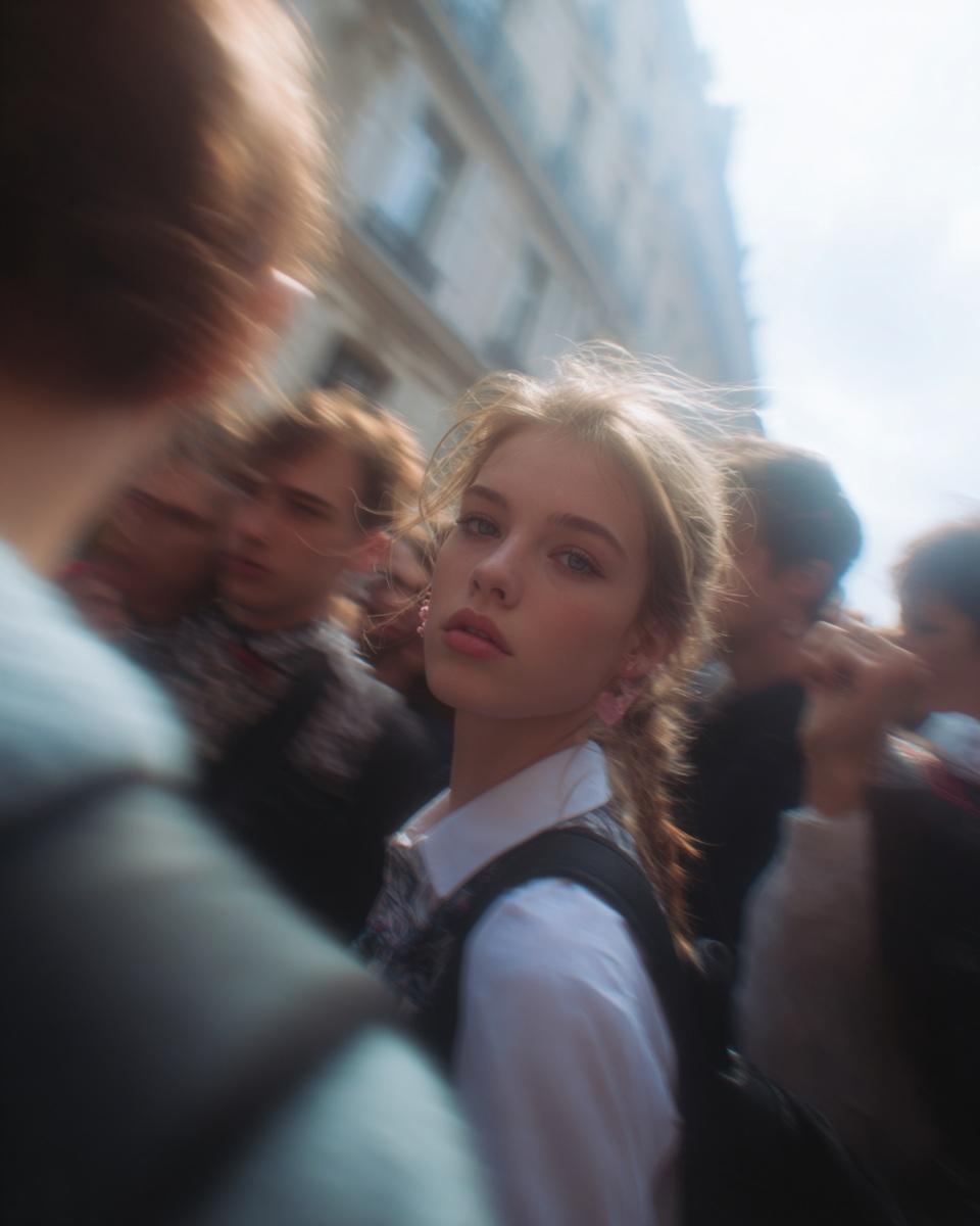 街头偷拍风格的校服人像写真巴黎时装周场景