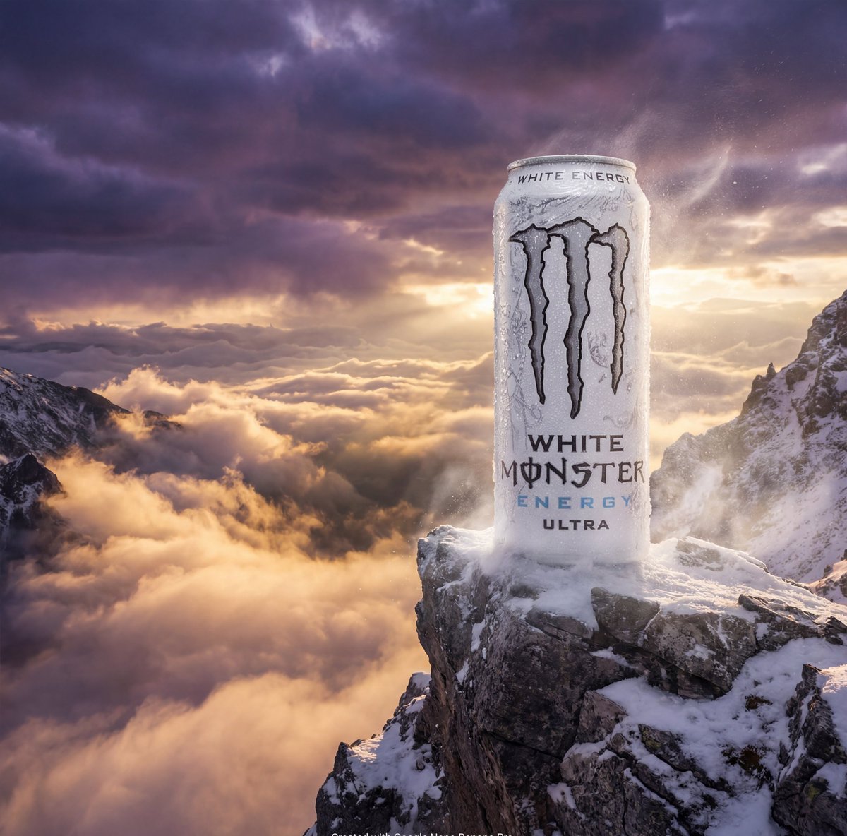 Product ad style AI image on a mountain peak above clouds Cre...