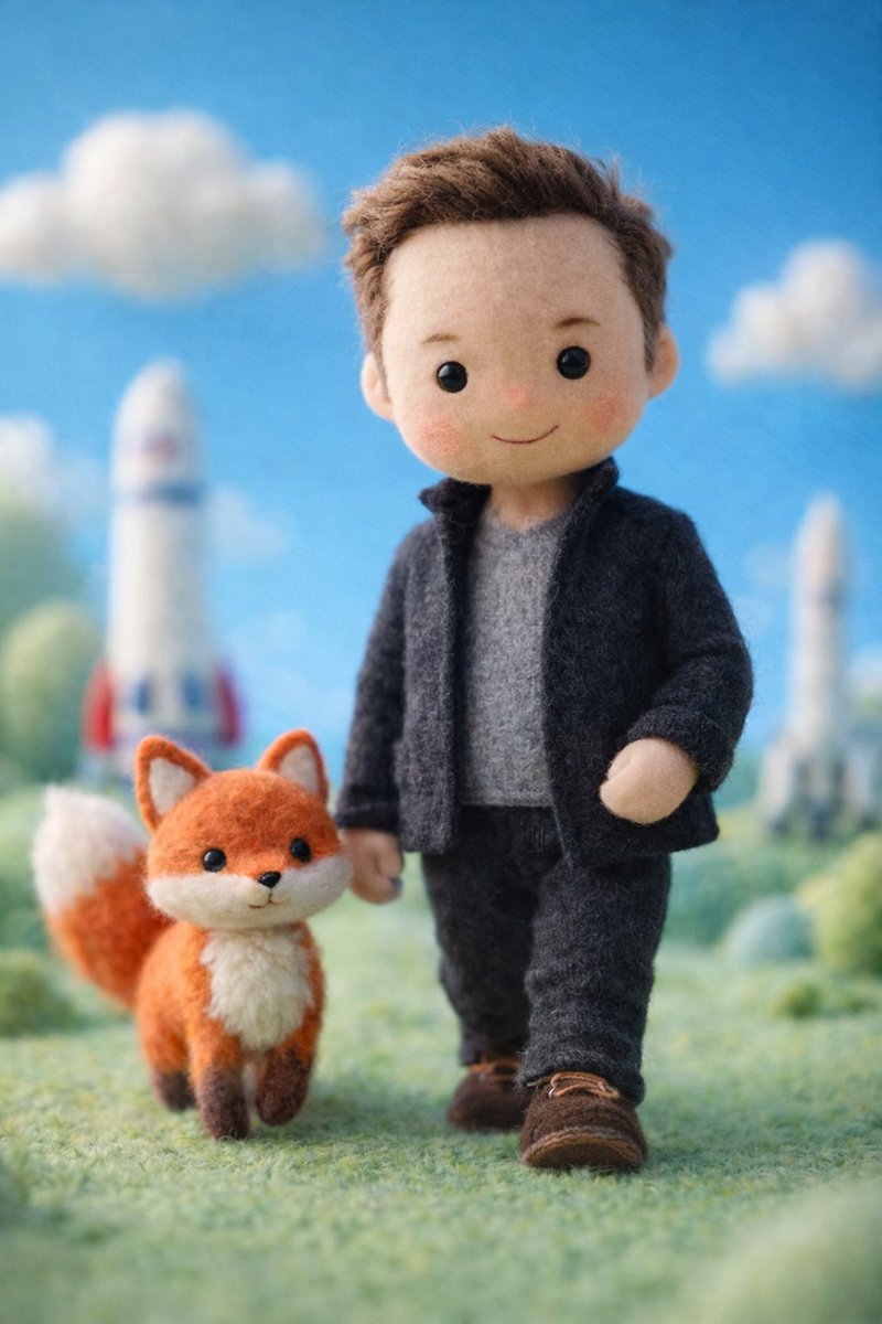 A handcrafted felt miniature illustration of [Celebrity] reim...