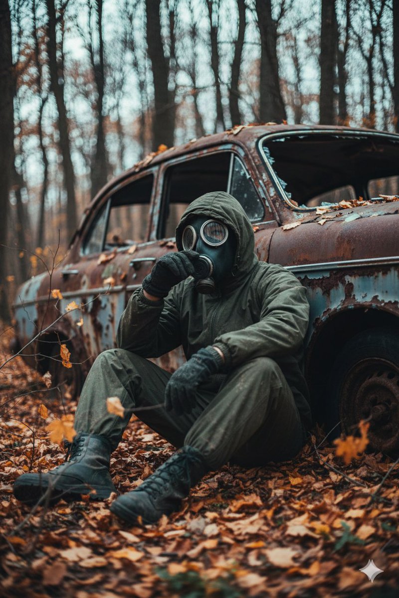 A cinematic, ultra realistic post apocalyptic scene of a lone...