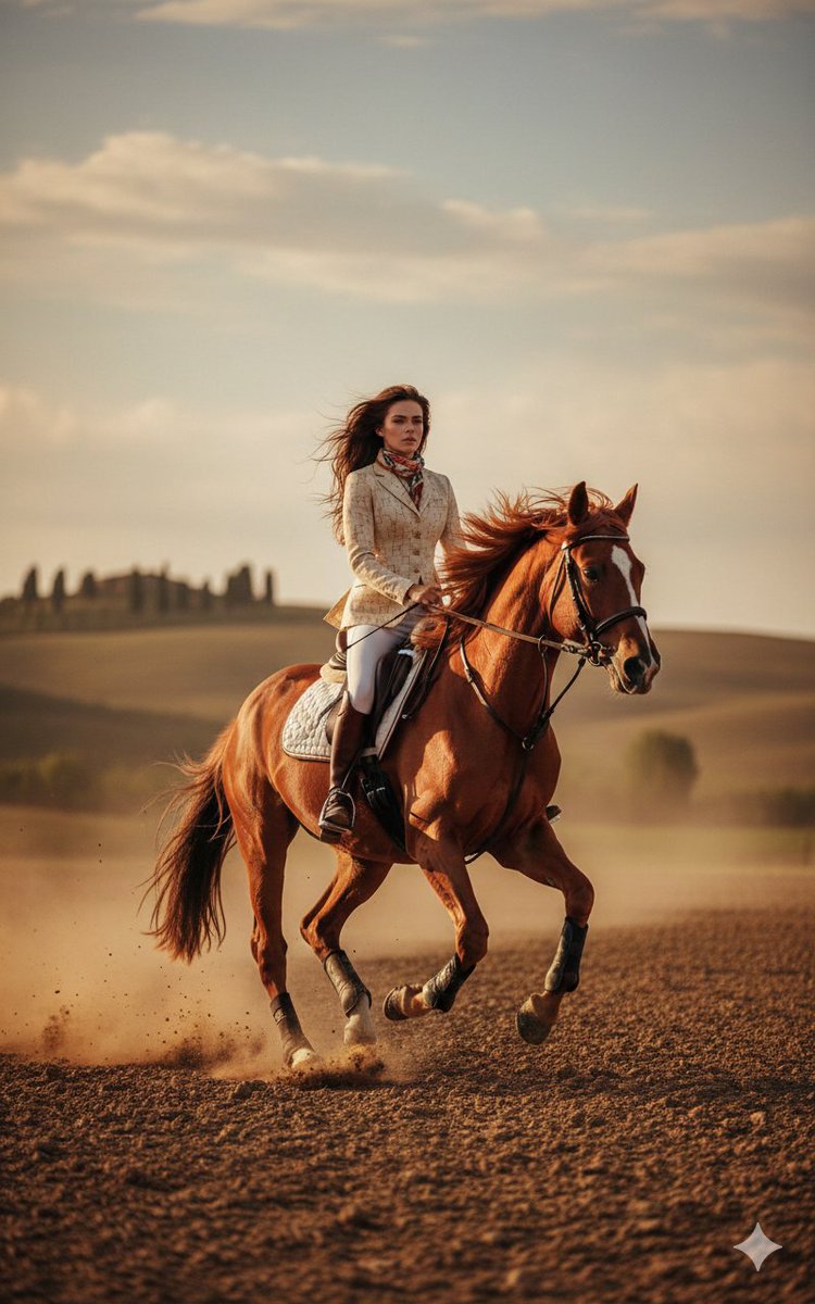 24 year old female equestrian model riding a galloping chestn...