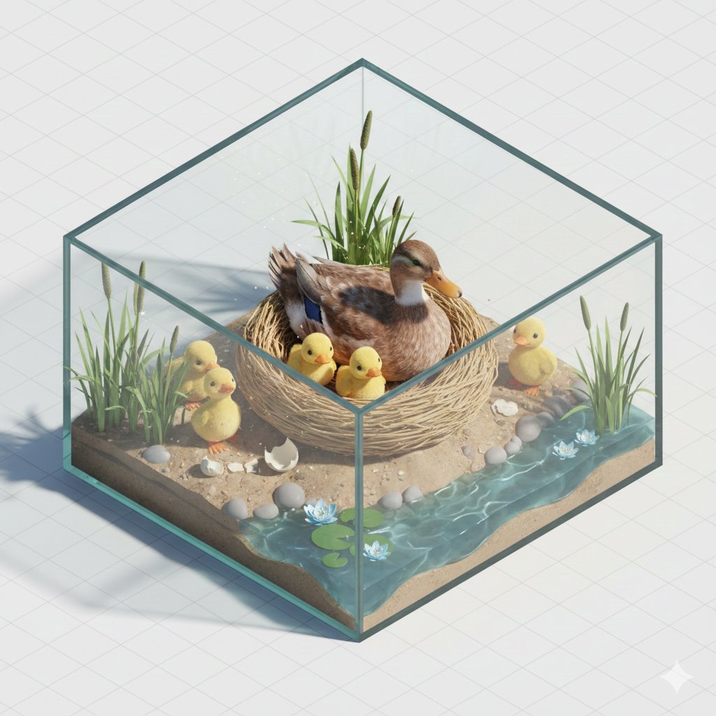 Isometric miniature nature diorama showing a mother [PARROT]...