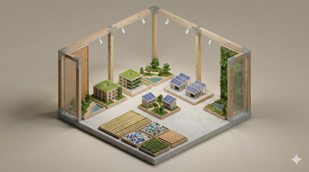 A clean, minimal 3D isometric diorama of a [EXHIBITION TYPE],...