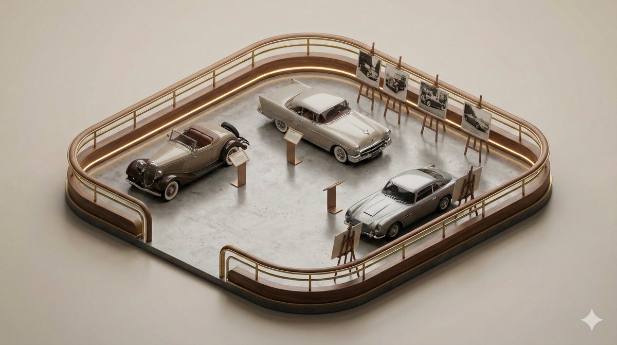 A clean, minimal 3D isometric diorama of a [EXHIBITION TYPE],...