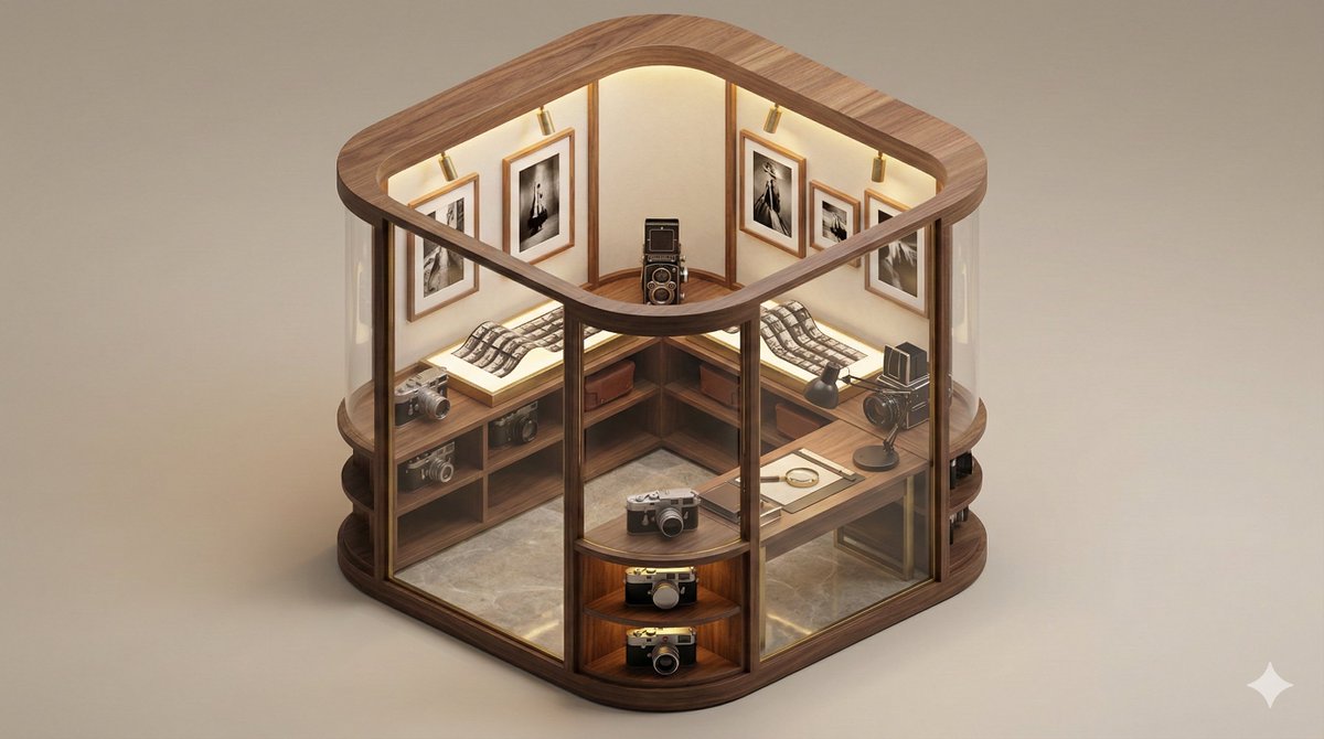 A clean, minimal 3D isometric diorama of a [EXHIBITION TYPE],...