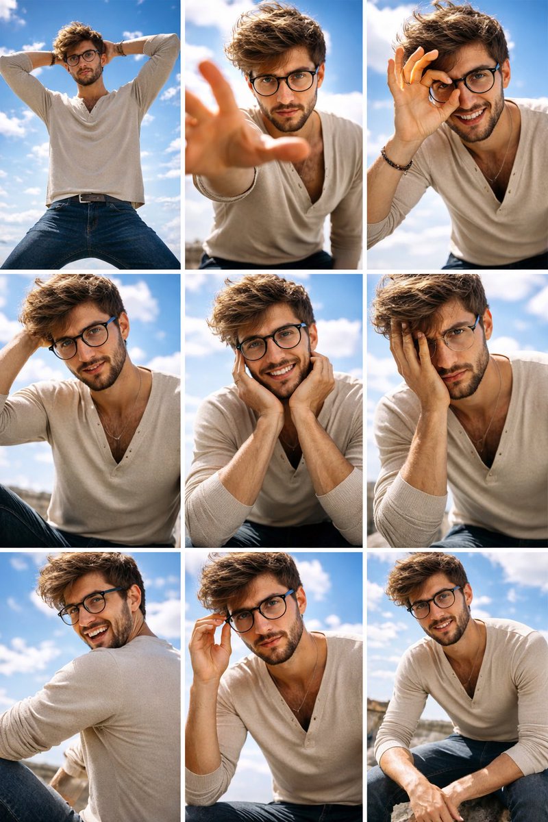 "prompt": "A high resolution 3x3 grid photo collage featuring...