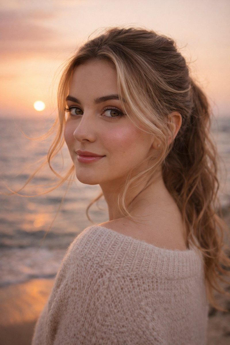 A close up profile shot of a beautiful, cute young woman, sta...