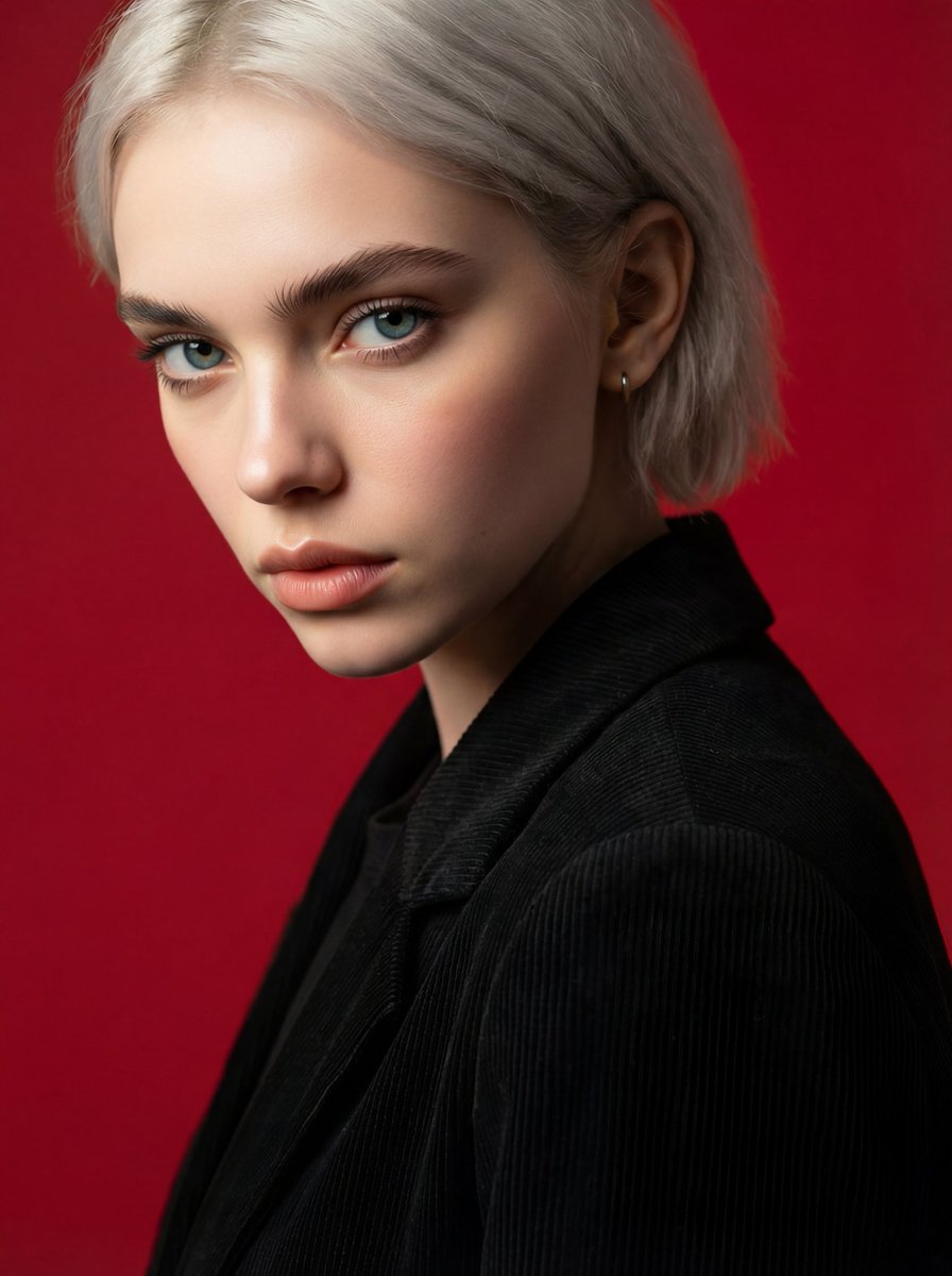 "Ultra realistic studio portrait of a young woman in a three...