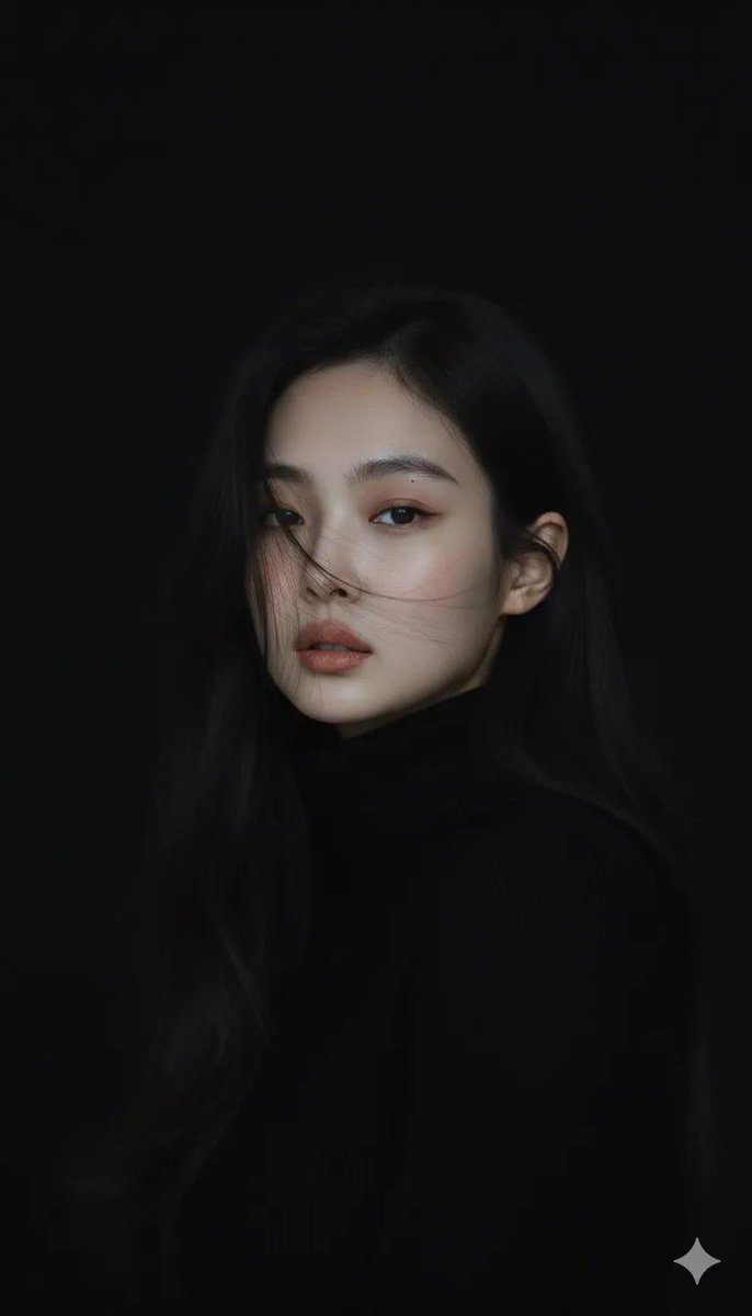 Moody cinematic portrait of a young woman with clear fair ski...