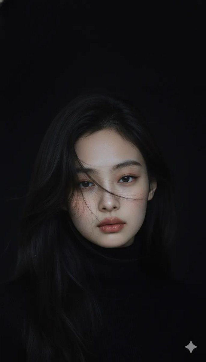 Moody cinematic portrait of a young woman with clear fair ski...