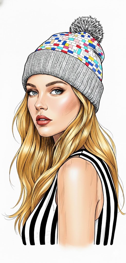 Ultra detailed black and white ink illustration of a young wo...