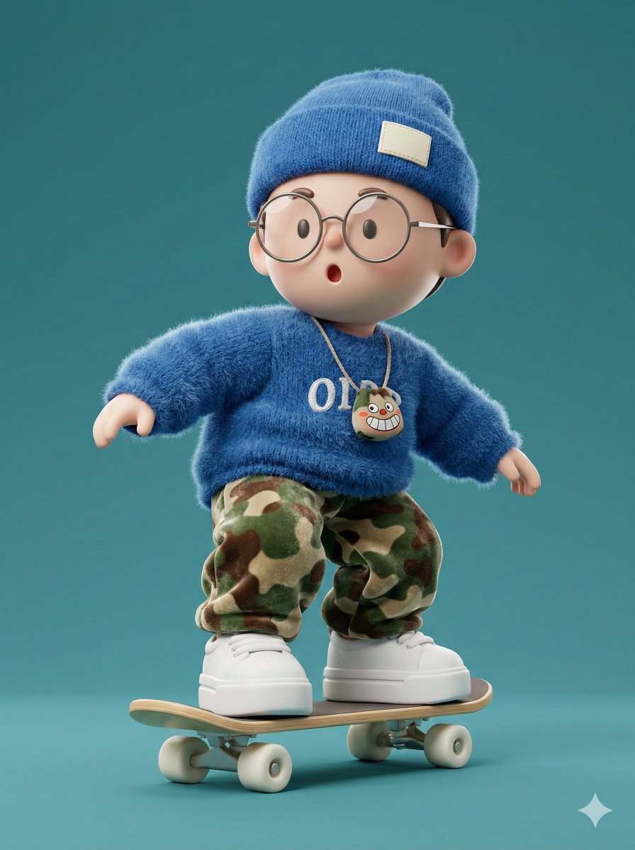 A high fidelity 3D character render of a cute, stylized boy s...