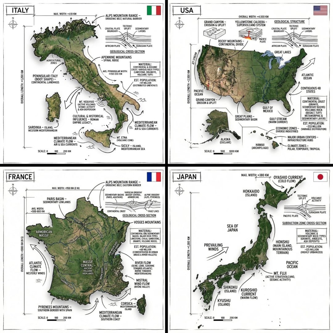 Create an infographic image of [COUNTRY], combining a realist...