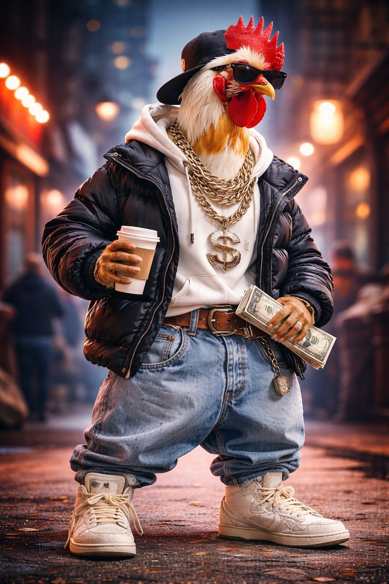 Ultra realistic studio portrait of an anthropomorphic rooster...