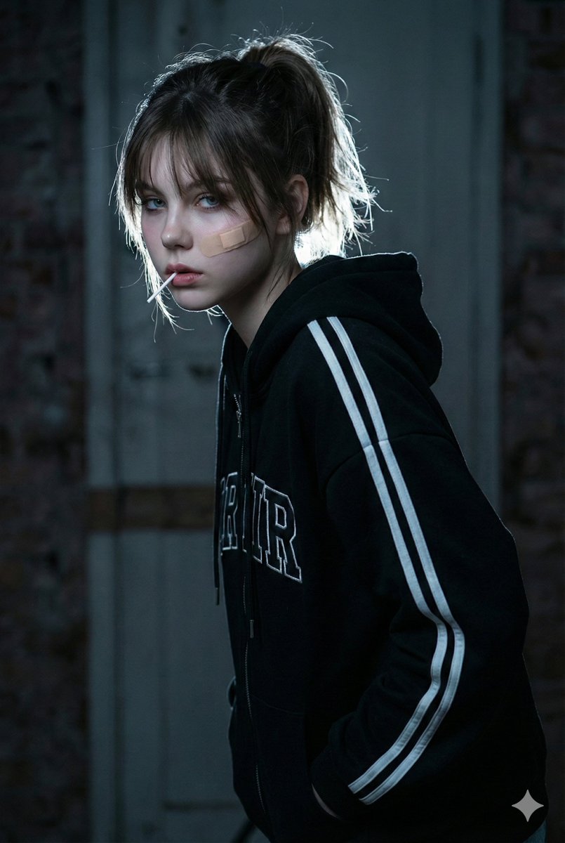A cinematic close up side profile portrait of a young woman...
