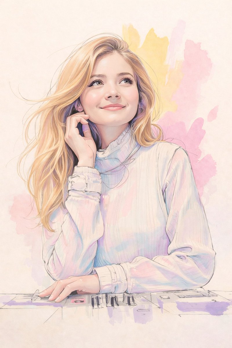 A soft pastel watercolor digital illustration of a young woma...