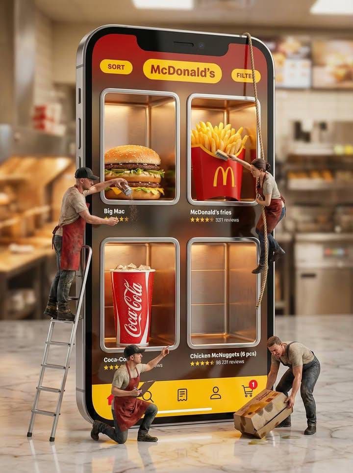 Ultra realistic creative advertising scene showing a giant sm...