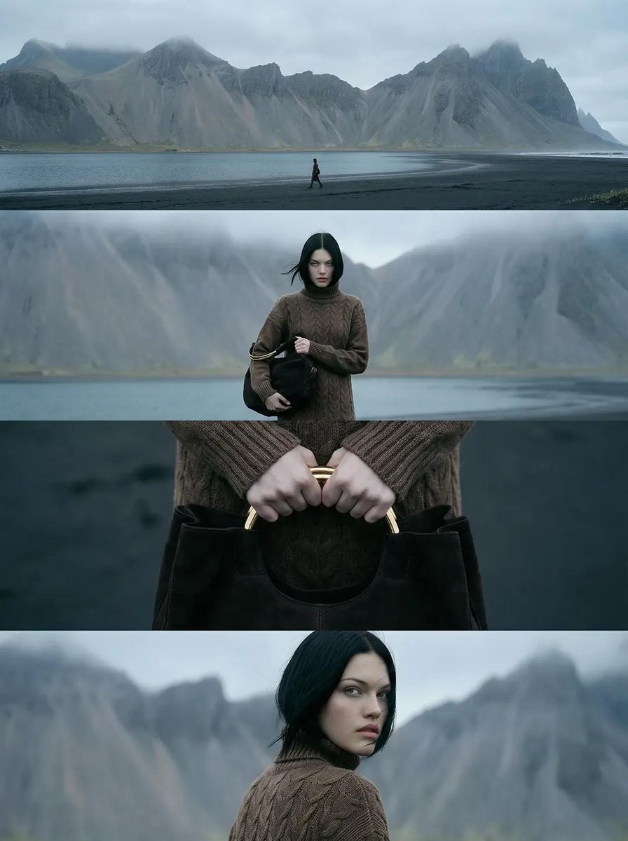 A vertical cinematic editorial image composed of four horizon...