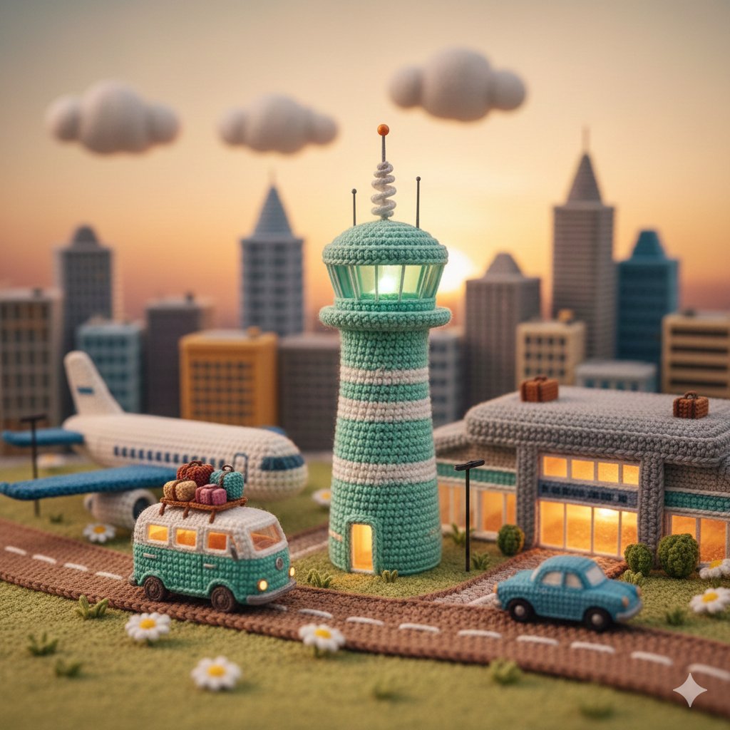A highly detailed miniature diorama entirely made of crochet...