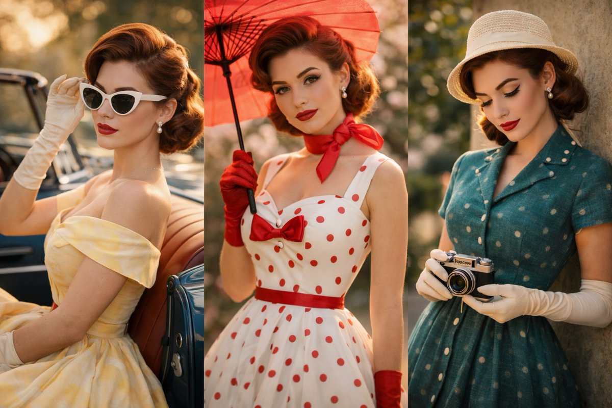 A cinematic vintage fashion portrait of a graceful young woma...