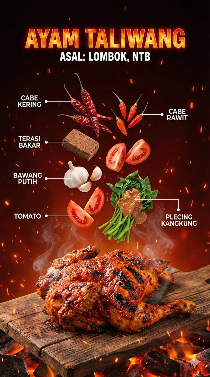 A hyper realistic Indonesian food infographic poster with dra...