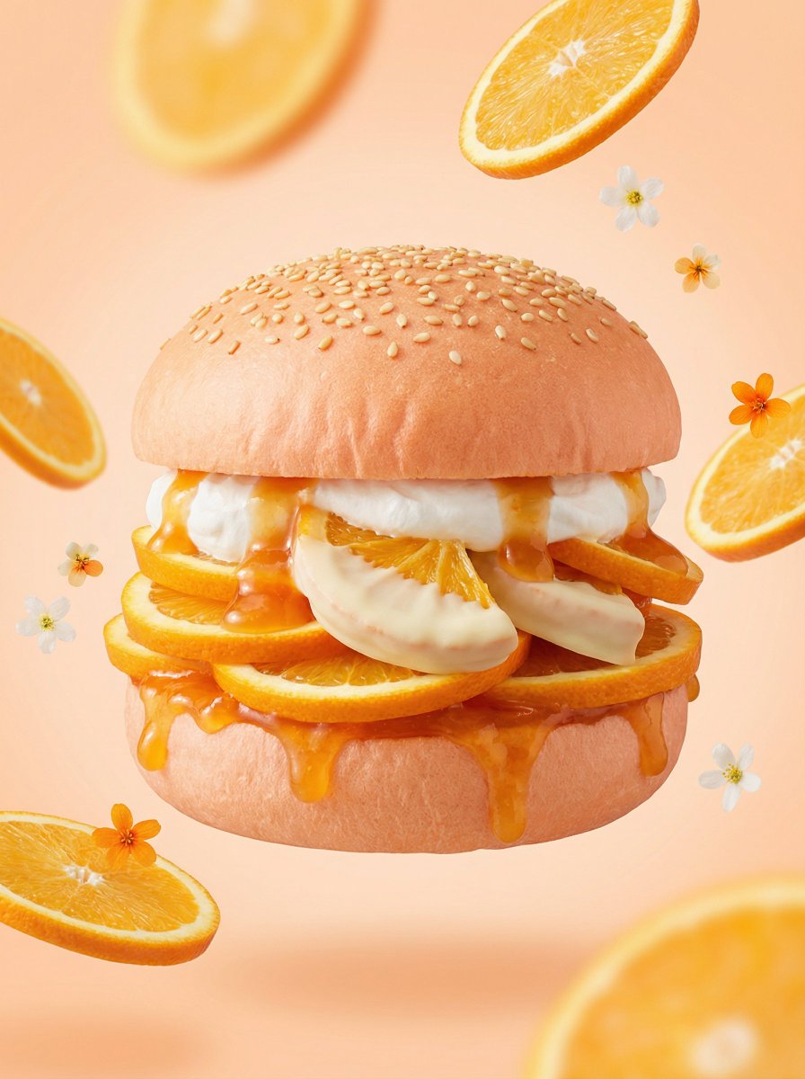A hyper realistic {FRUIT} dessert burger, centered compositio...