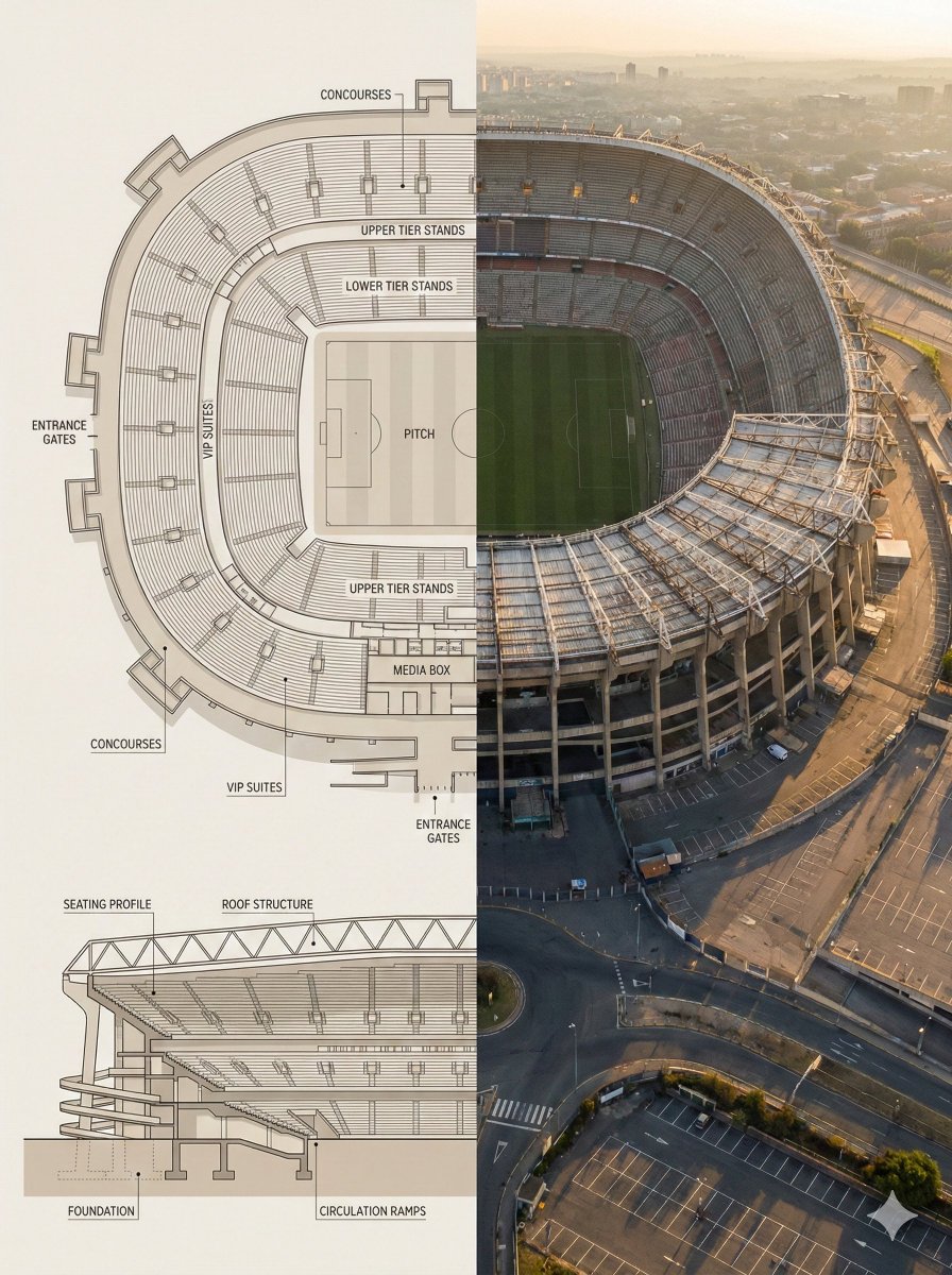Split composition image, left and right halves clearly divide...